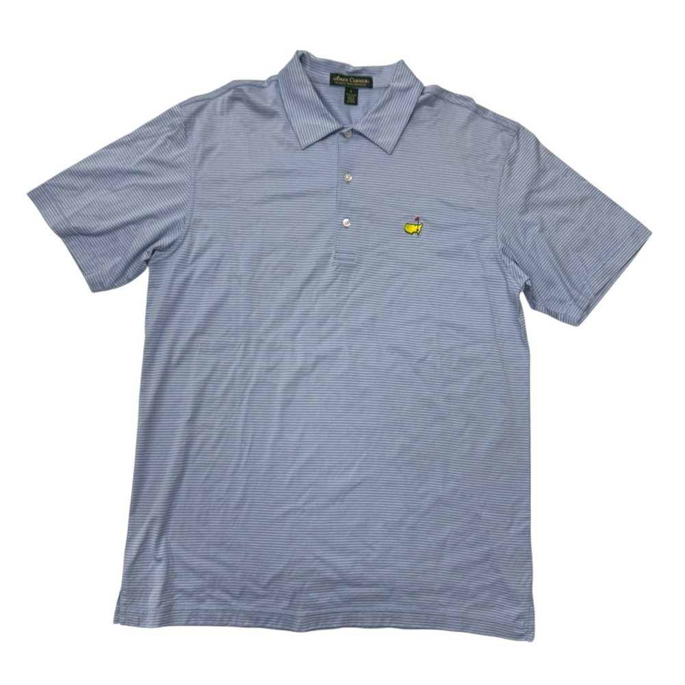 Amen Corner Masters Polo Shirt Mens Large Blue White Striped Pima Cotton Golf